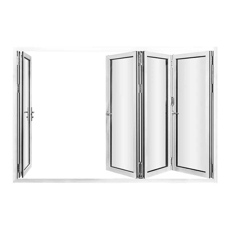 KaMic 120" inch 4 Panels Aluminum Folding Door In White, One Door Swing Out & Three Door Folded