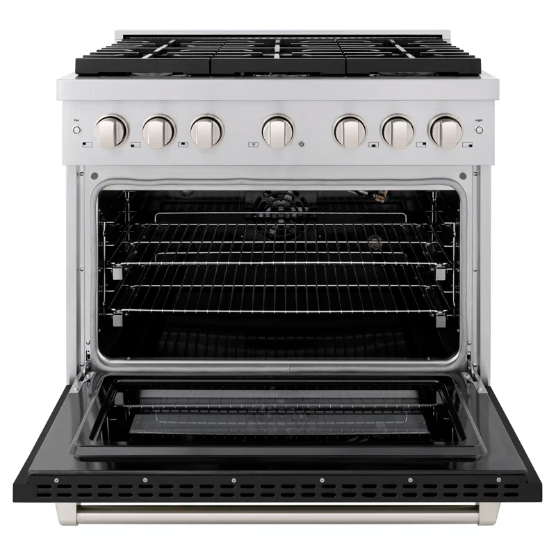 ZLINE 36 in. 5.2 cu. ft. Paramount Gas Range W/ 6 Burner Cooktop & Convection Gas Oven in Stainless Steel W/ Black Matte Door (SGR-BLM-36)