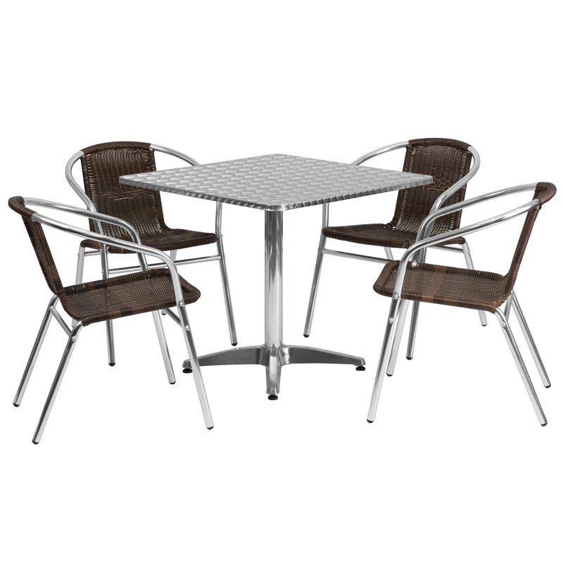 Flash Furniture 27.5'' Square Aluminum Indoor-Outdoor Table Set with 4 Rattan Chairs & Reviews | Wayfair