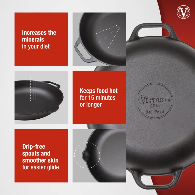 Victoria Victoria Cast Iron 13" Everyday Skillet with Loop Handles