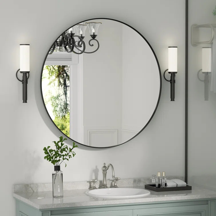 Mercer41 Alauni Round Bathroom Vanity Mirror Wall Mounted Bathroom Circle Mirrors for over sink,Home Decor  & Reviews | Wayfair