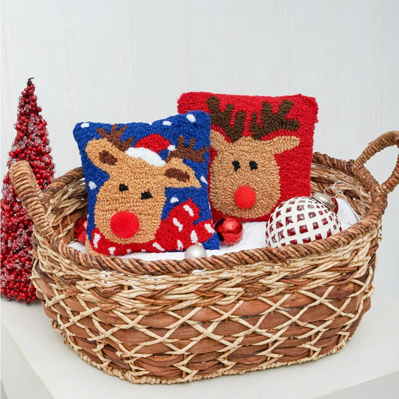 C&F Home Christmas Reindeer Hooked Petite Size Petite Size Accent Throw Pillow