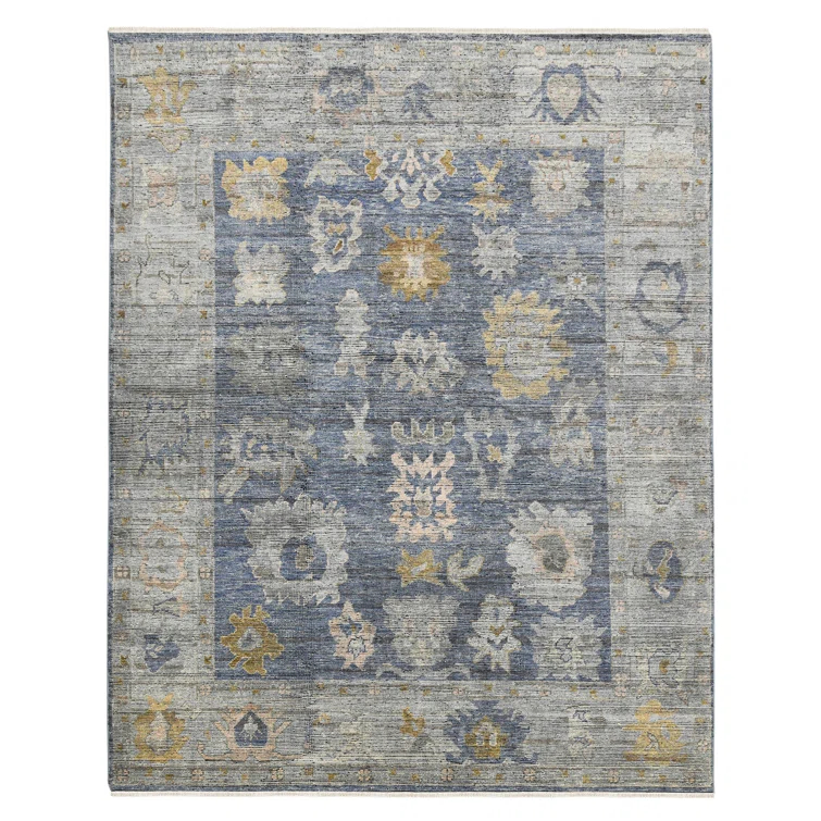 AMER Rugs Jwell Oriental Hand-Knotted Wool Area Rug in Blue/Gray/Beige