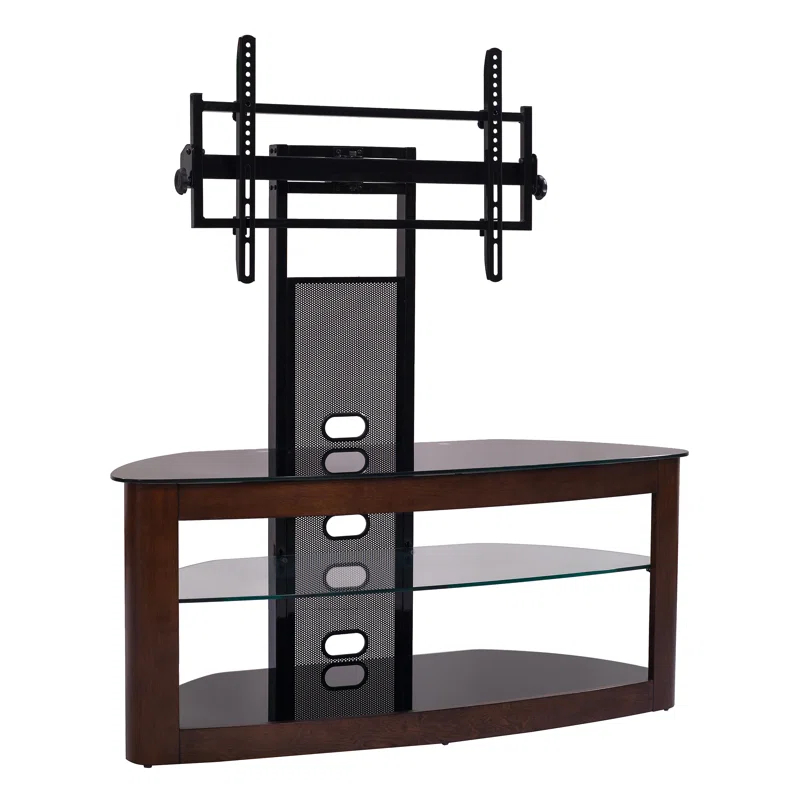 Orren Ellis Tol Curved Wood TV Stand Mount, 3 Open Shelves for Up to 85" TVs