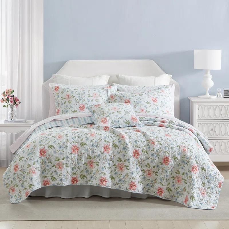 Laura Ashley Emilie Blue Standard Cotton Quilt Set