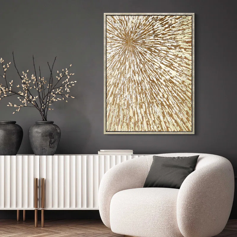 Empire Art Direct Radiant Burst Metallic Hand Painted Framed Canvas Wall Art with Gold Foil
