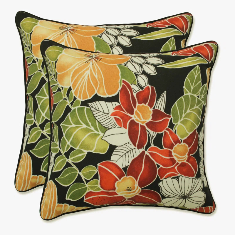 Pillow Perfect Clemens Noir Floral Indoor/Outdoor Reversible Throw Pillow (Set of 2)