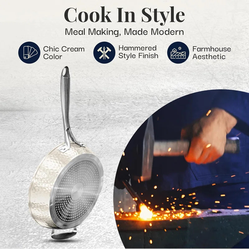 Gotham Steel Gotham Steel Hammered Cream Ultra Ceramic Nonstick Fry Pan with Lid