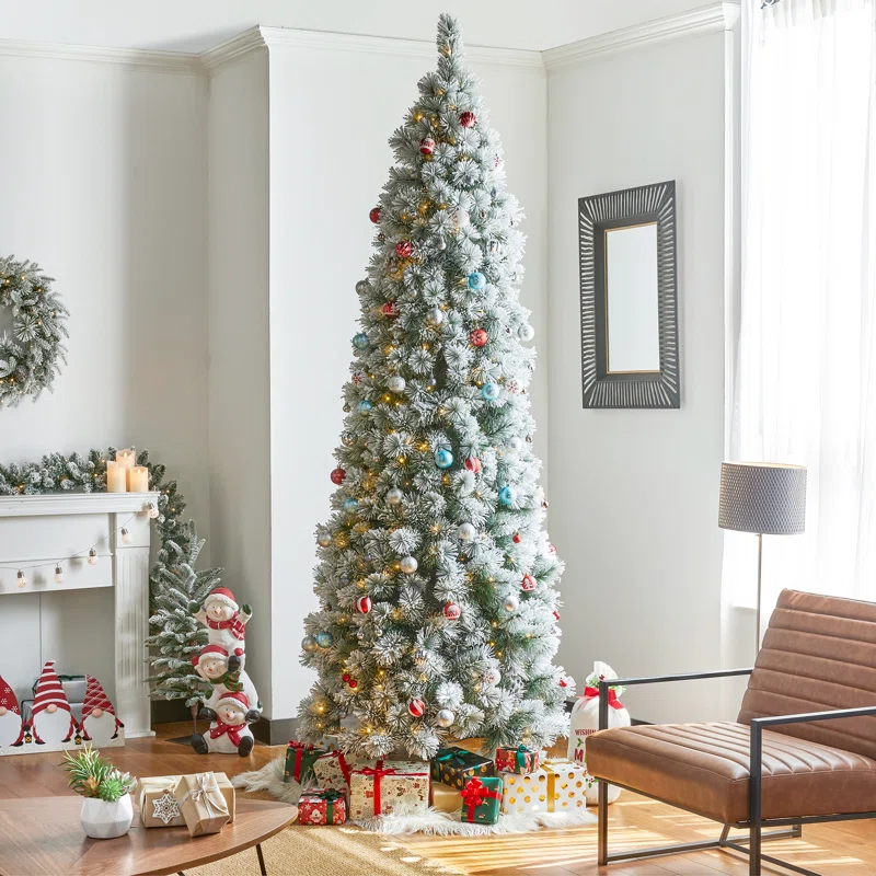 The Twillery Co.® Slender Flocked Pine Christmas Tree with LED Lights
