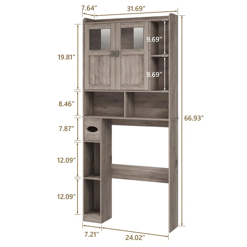 Bathroom Shelf Over Toilet with Glass Doors and Adjustable Shelves