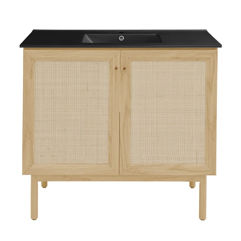 Swiss Madison Classe 36" Freestanding Bathroom Vanity In Natural Oak With 3-Hole Widespread Sink Top