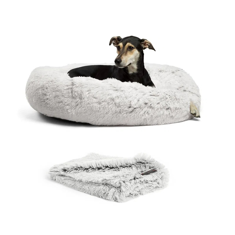 Best Friends By Sheri Best Friends by Sheri Bundle The Original Calming Shag Donut Cat and Dog Bed + Throw