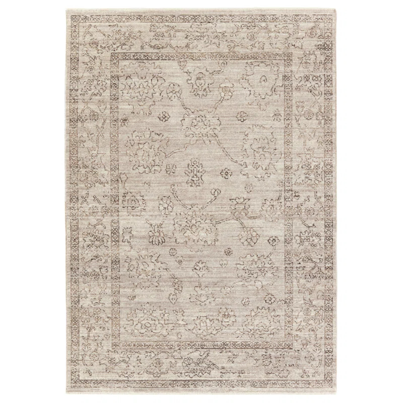 Bungalow Rose Floral Machine Woven Polyester Area Rug in Beige/Brown