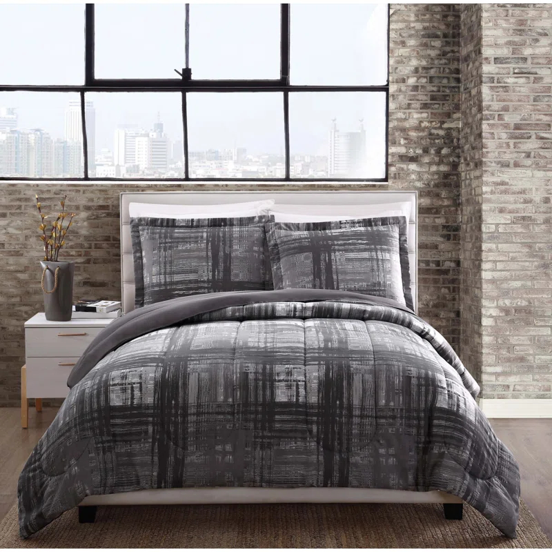 Style 212 Camden Modern & Contemporary Box Stitch Plaid Comforter Set