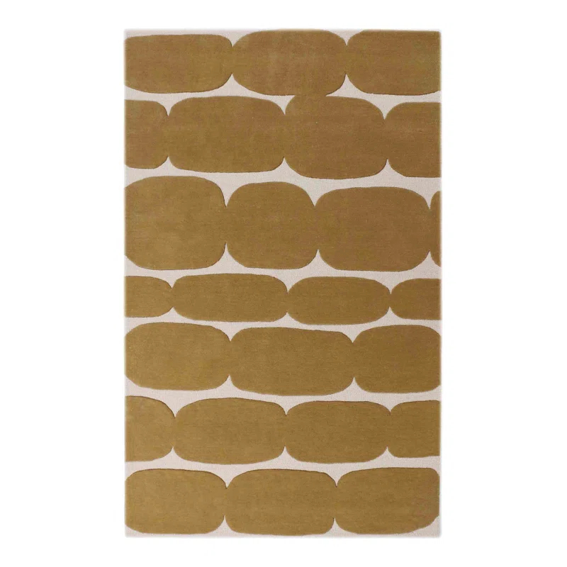 LOOMY Brick Road Handmade Tufted  Wool/Cotton Mustard Yellow/Ivory Area Rug