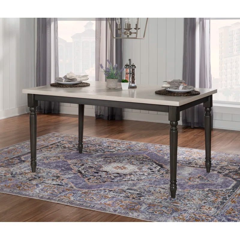Io 60" Two Tone Solid Wood Farmhouse Dining Table