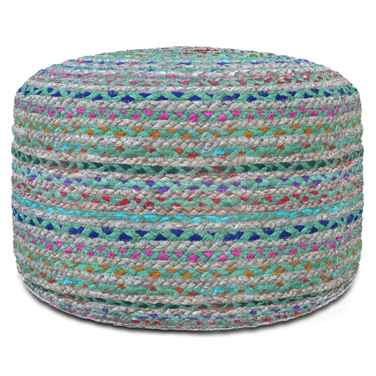 Simpli Home Margo 20"W Cotton and Jute Boho-style Pouf