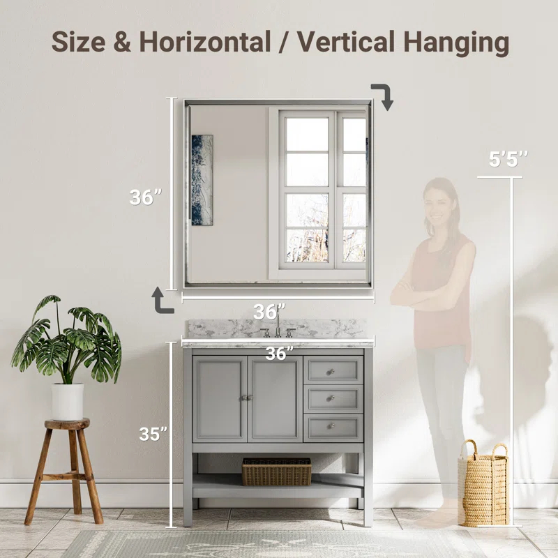 Decorative Wall Mirror Beveled Design, Bathroom Vanity Mirror Accent Mirror Finish