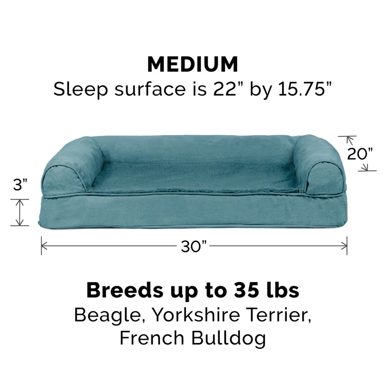 FurHaven Plush & Suede Full Support Orthopedic Foam Sofa Style Bolster Dog Bed