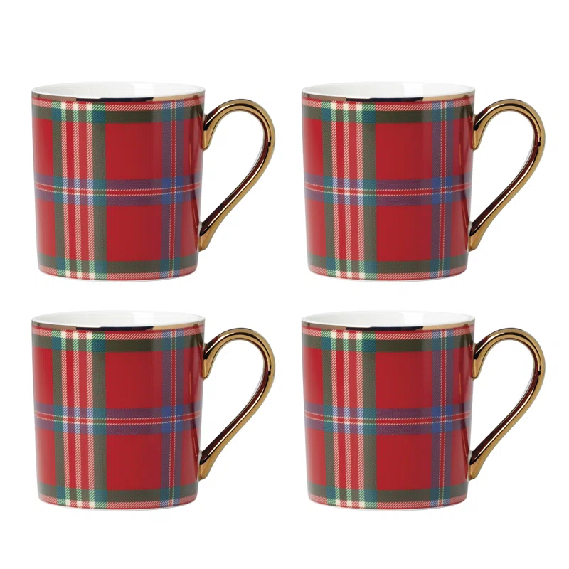 Lenox Holiday Red Tartan Mugs, Set Of 4 (Set of 4)