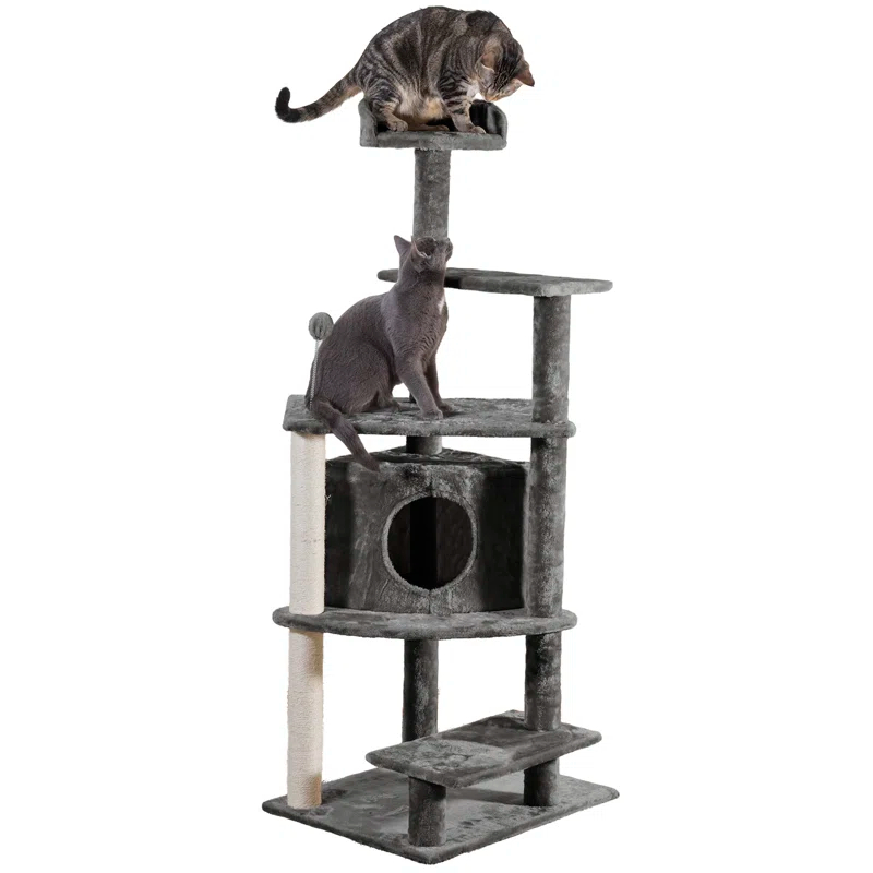 FurHaven Tiger Tough Platform House Playground - Gray, 60"