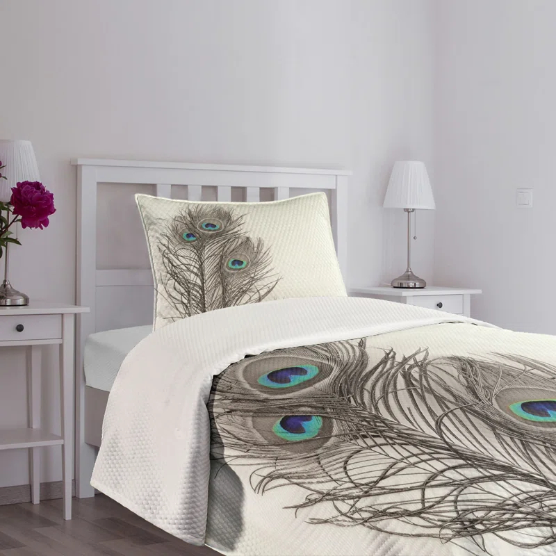 Ambesonne Peacock Bedspread Feathers of Exotic Bird