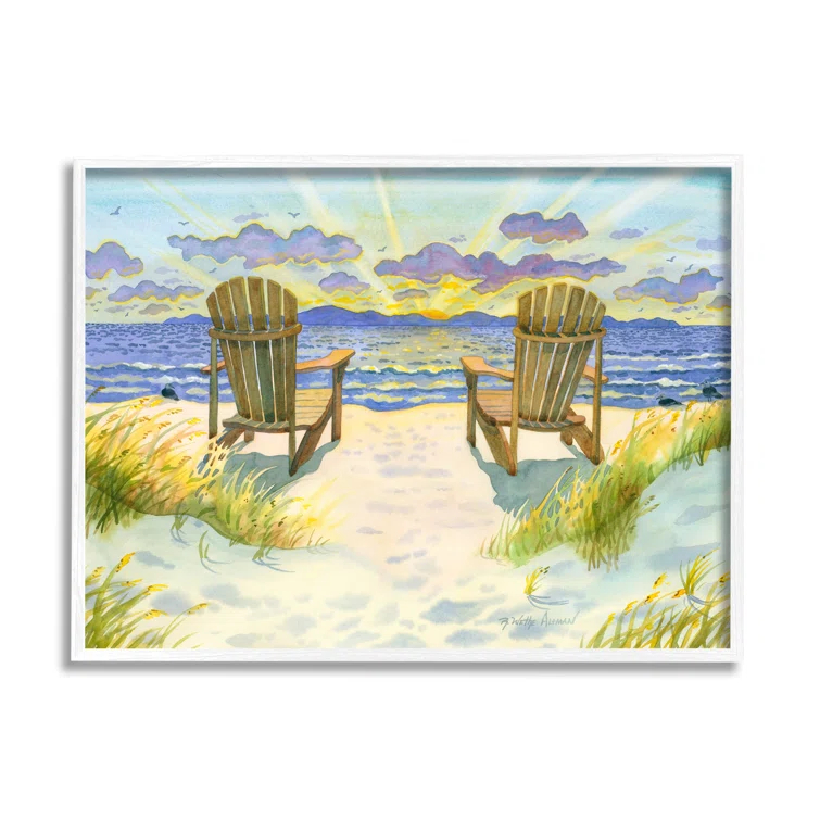 Stupell Industries " Nautical Beach Chairs View " by Robin Altman Painting Print