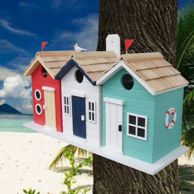 Home Bazaar Birds of a Feather Series Brighton Beach Huts 8.5 in x 17 in x 6 in Birdhouse