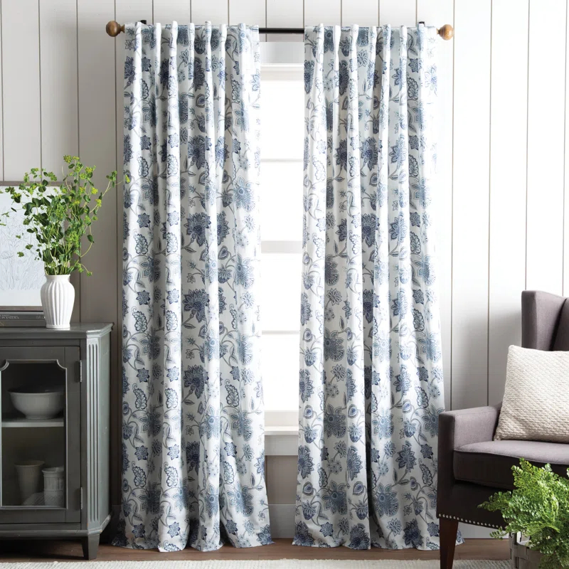 Martha Stewart Jakarta Cotton Blend Floral Blackout Rod Pocket Curtain Panels (Set of 2)