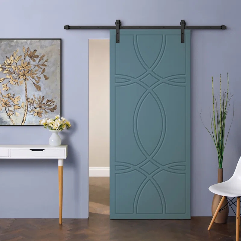 Calhome Hollow Paneled Painted with Installation Hardware Kit Barn Door
