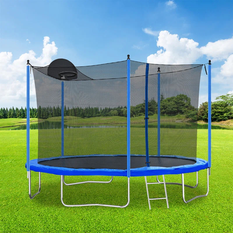 Ceballos 12FT Trampoline For Adults  And  Kids With Basketball Hoop, Outdoor Trampolines W/Ladder And Safety Enclosure Net For Kids And Adults