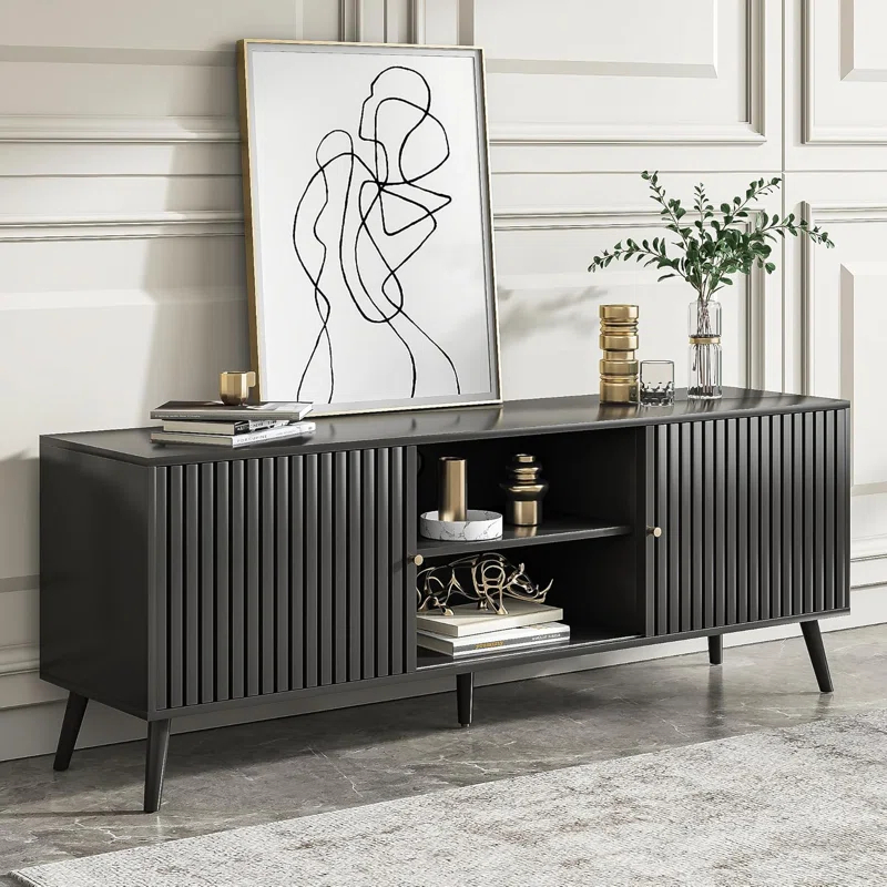 George Oliver Modern TV Stand for Televisions up to 70 Inches, with Sliding Doors and Storage, Television Stands, TV Consoles, Media Consoles for Living Room