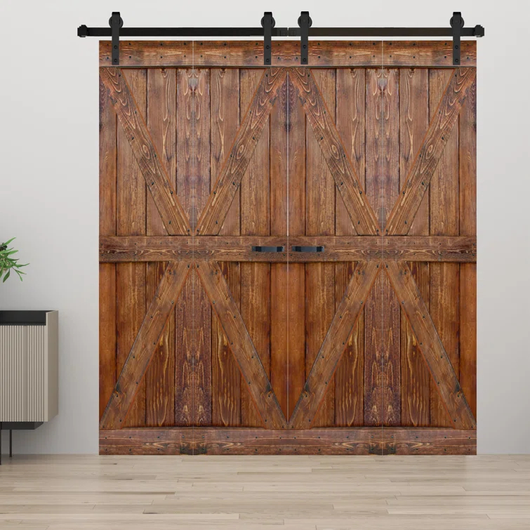 IsLife K Style Finished Solid Wood Bi-Fold Double Barn Door With Hardware Kit -Assembly Needed