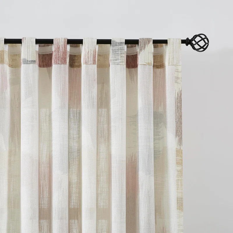 Orren Ellis Floral Semi-Sheer Curtains Bohemian Light Filtering Window Treatments Set,2 Panels)