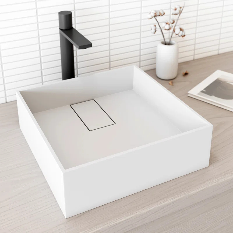 VIGO VG04021 Bryant 15" L x 15" W x 5" H Matte White Handmade Square Vessel Bathroom Sink
