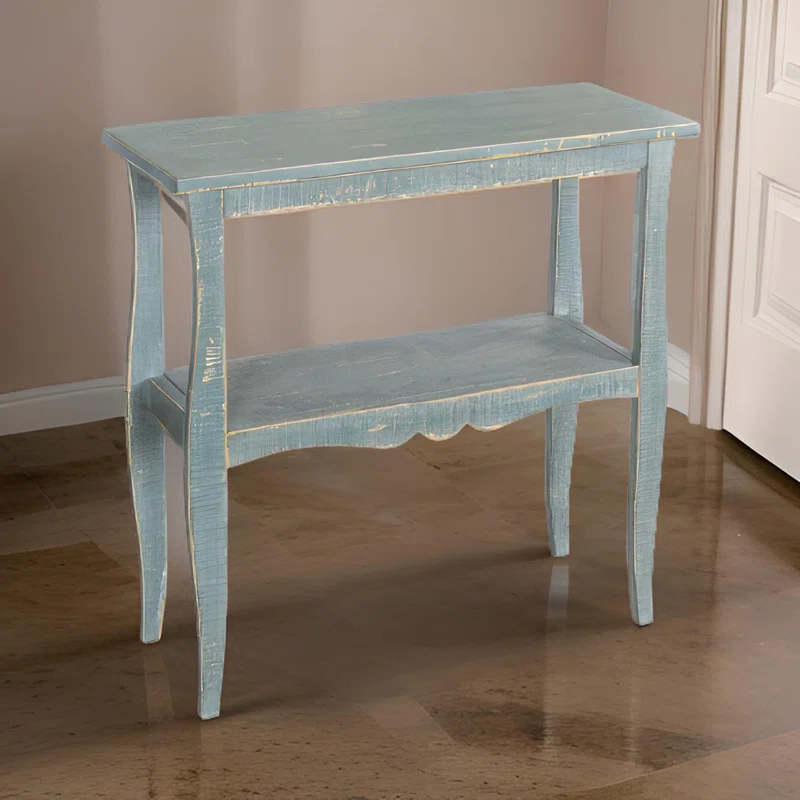 Benjara Rena Side End Table, Scallop Trim, 28 Inch Mahogany
