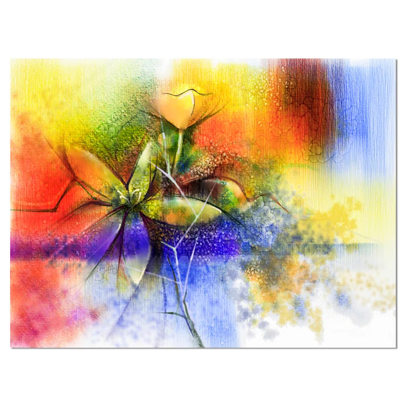 Design Art Abstract Colorful Flower Fusion Large Flower Graphic Art on Wrapped Canvas | Wayfair