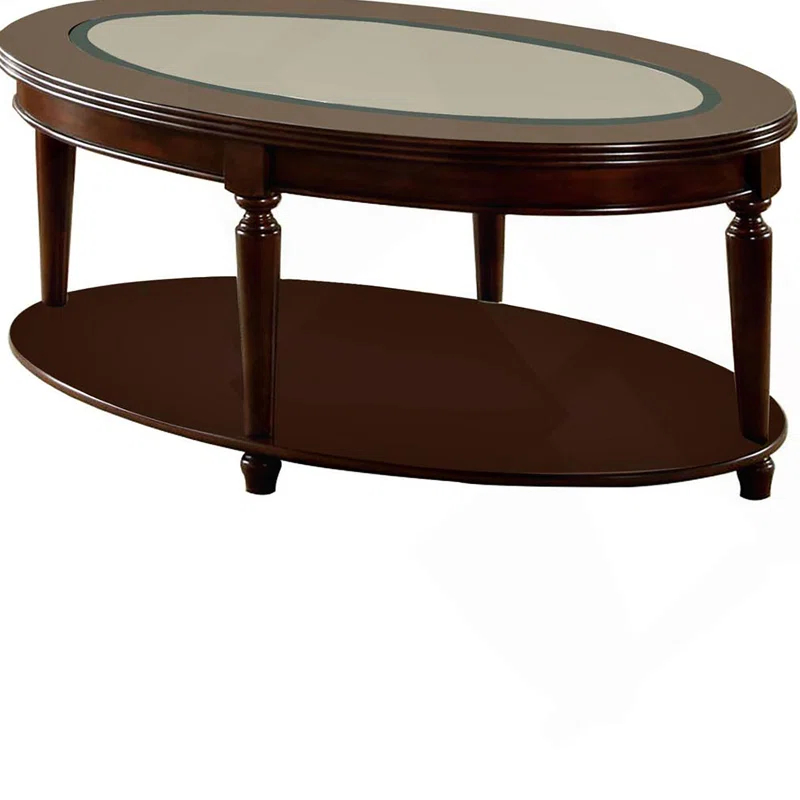 Charlton Home® Transitional 1pc Coffee Table Dark Cherry Open Bottom Shelf Beveled Glass Top