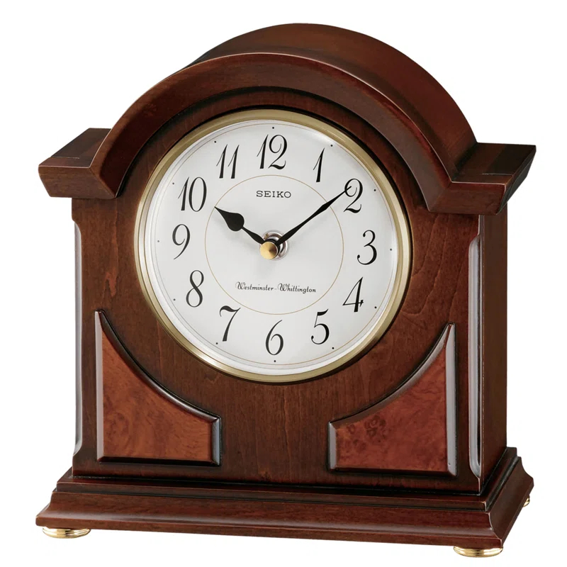 Seiko Sayo American Traditional Analog Wood Quartz Movement / Crystal Tabletop Clock in Brown