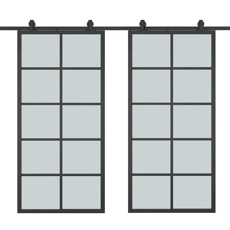 Calhome 84'' Solid Core Glass with Installation Hardware Kit Barn Door