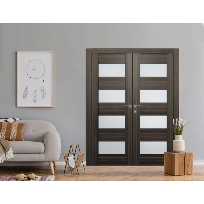 Belldinni Della Solid Manufactured Wood and Glass Paneled Prefinished Standard Double Door