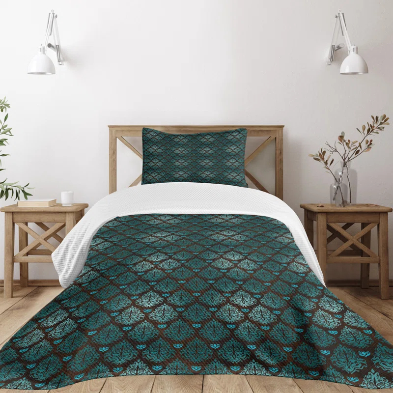 Ambesonne Ambesonne Brown and Blue Bedspread Set Grungy Swirls Teal Brown Pale Blue
