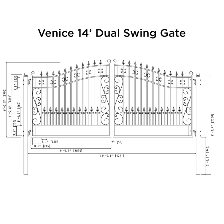 ALEKO Steel Dual Swing Driveway Gate - VENICE Style