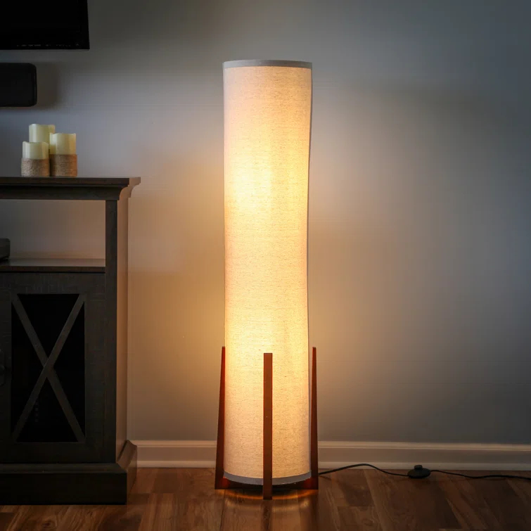 Parker 48 in. Farmhouse 2-Light LED Energy Efficient Floor Lamp with Beige Fabric Cylinder Shade