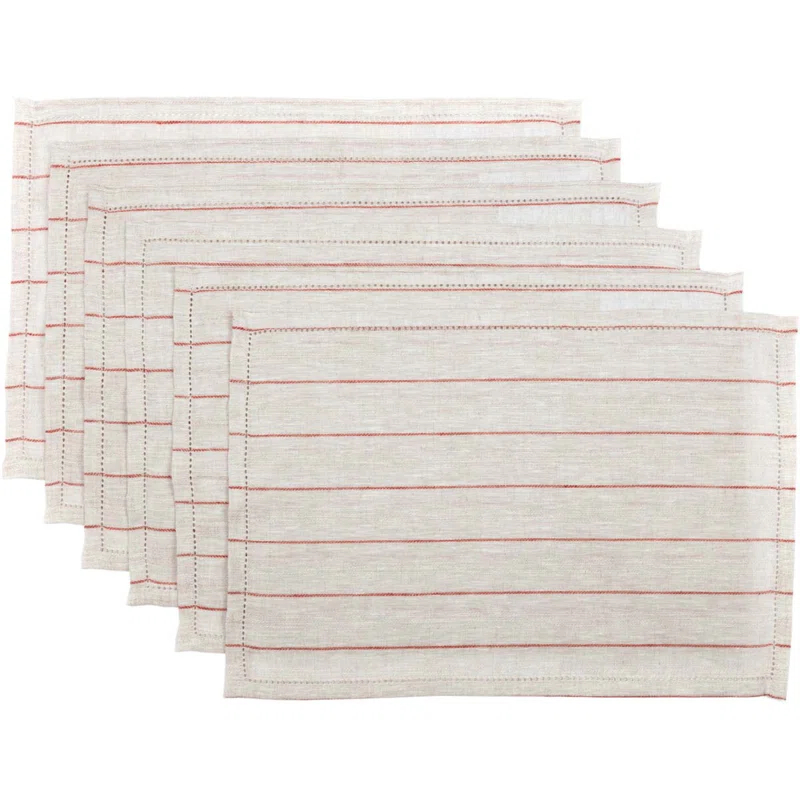 Gracie Oaks Inloes Linen Striped Rectangle Placemat (Set of 6)
