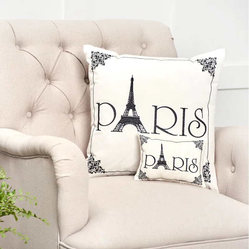 Paris Embroidered Throw Pillow