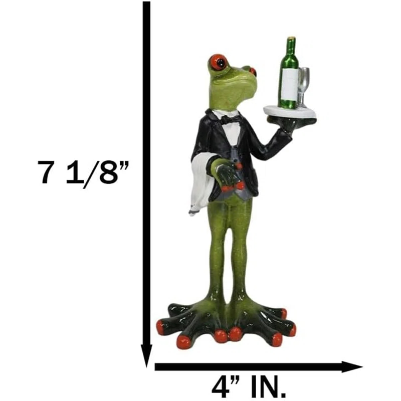Trinx Green Toad Frog Silver Service Butler With Wine Glass And Bottle Figurine 7"H
