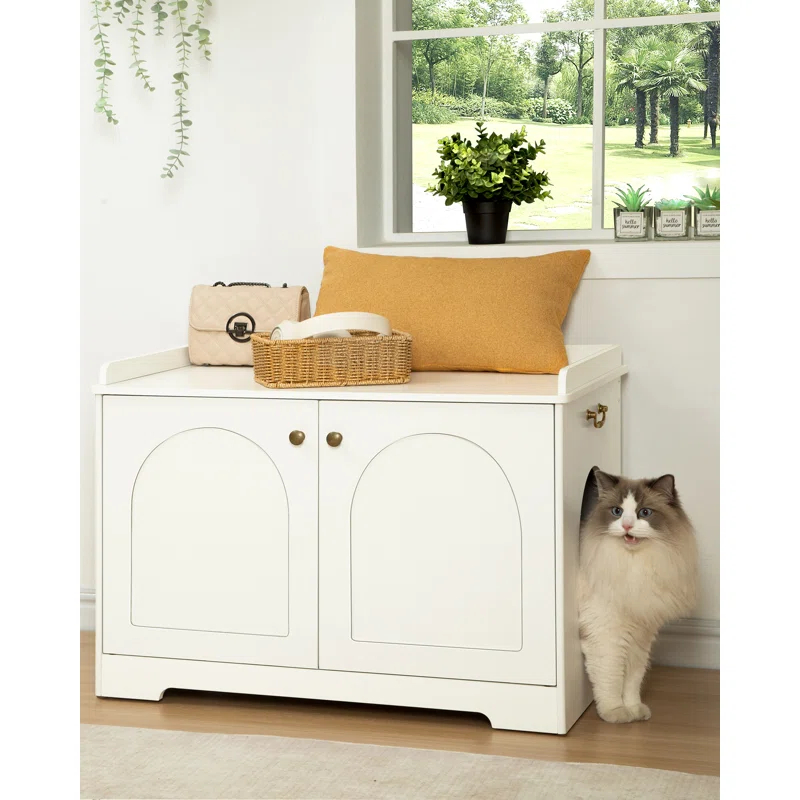Tucker Murphy Pet™ Bohy Cat Litter Box Enclosure with Handles, Hidden Litter Box Furniture with Removable Partition, Wooden Pet House Side End Table, for Living Room, Bedroom