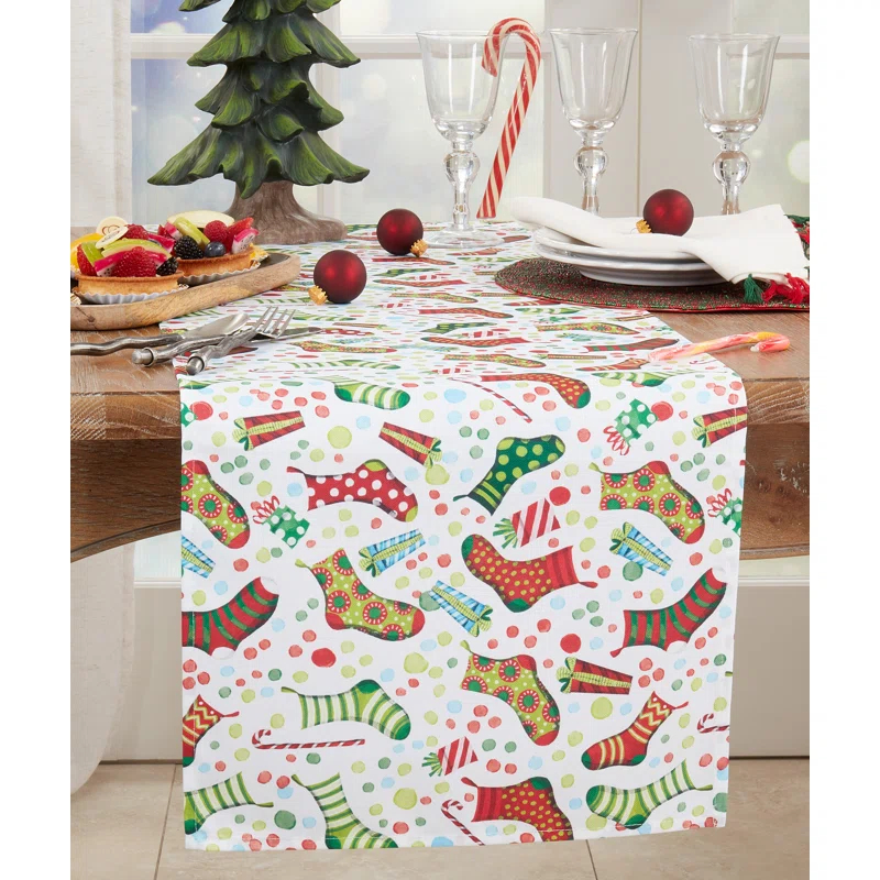 Saro Runner_Christmas Stockings Design Table Runner
