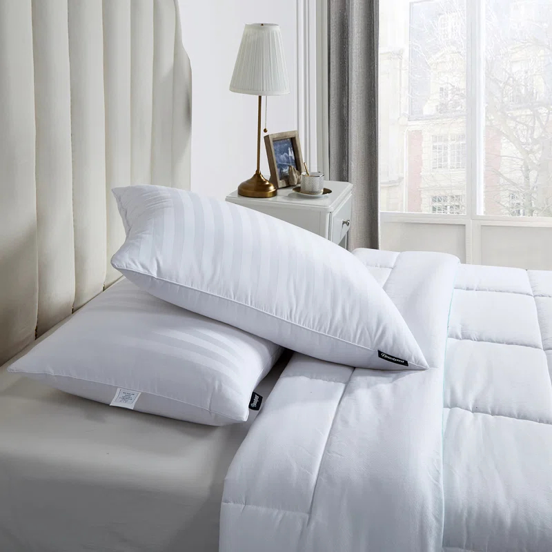 Beautyrest Beautyrest Damask Strip US Grown Cotton Softy-Around Goose Feather/Down Pillow (2PK) - Medium Firm (Set of 2)